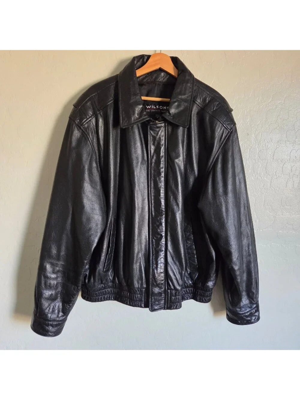 Wilsons Leather Black Leather Bomber Jacket Size Men's XL Full Zip Vintage 90's